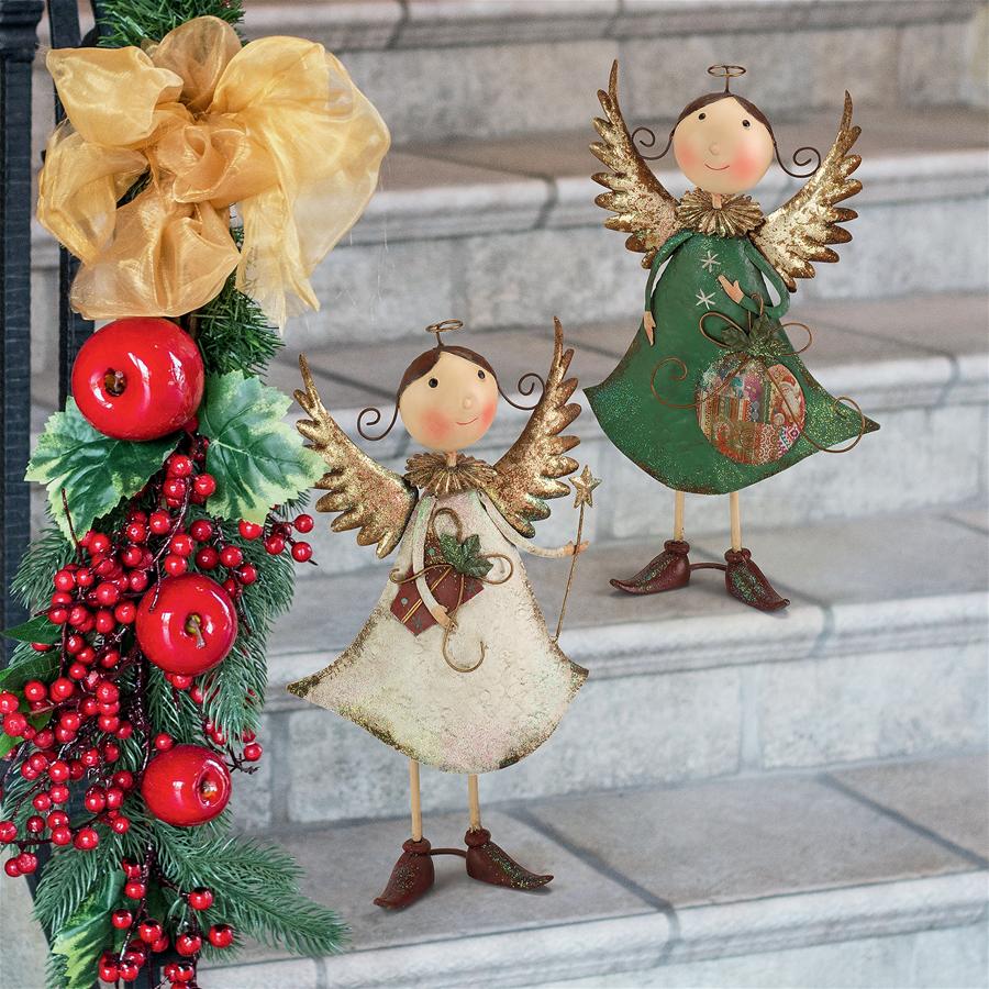 Holiday Helpers Metal Angel Statues: Set of Two