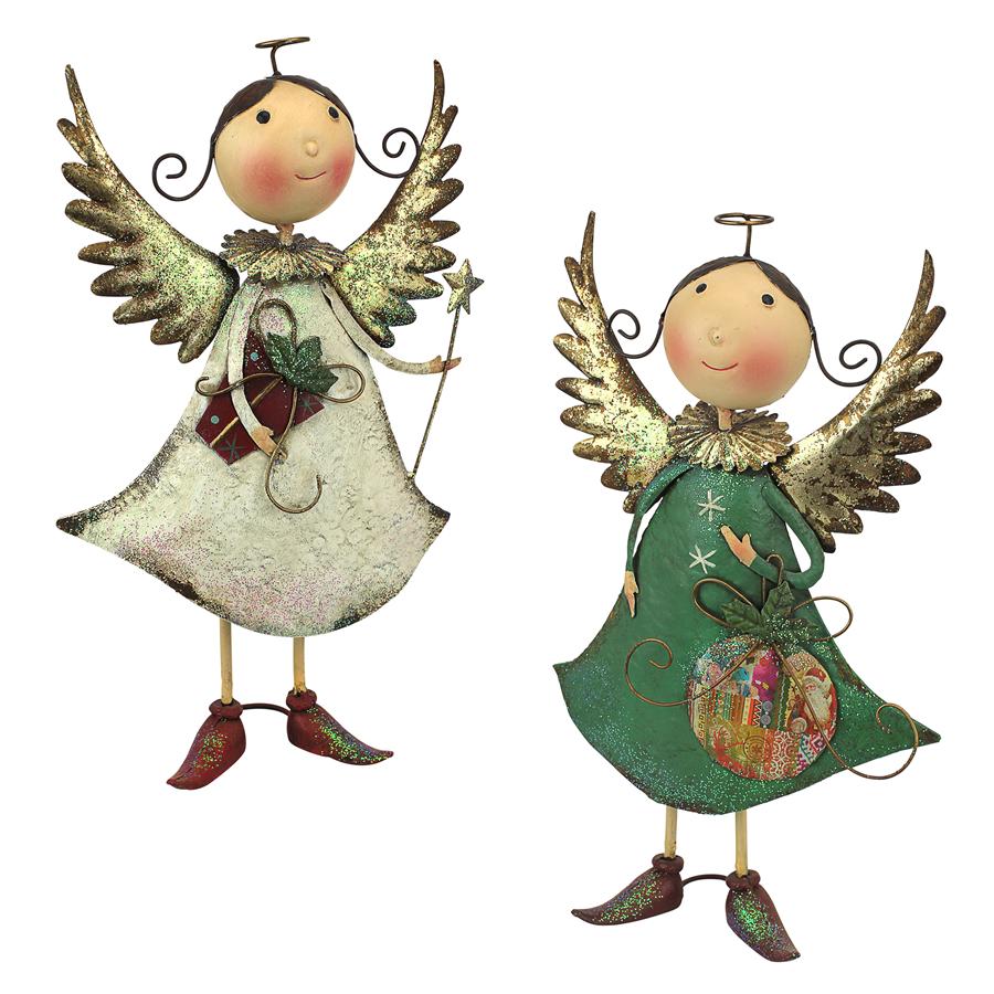 Holiday Helpers Metal Angel Statues: Set of Two