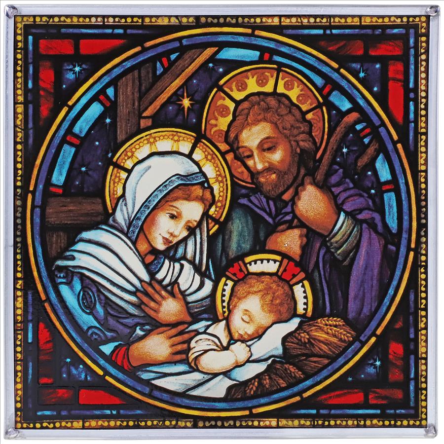 The Holy Family Nativity Religious Art Glass Panel