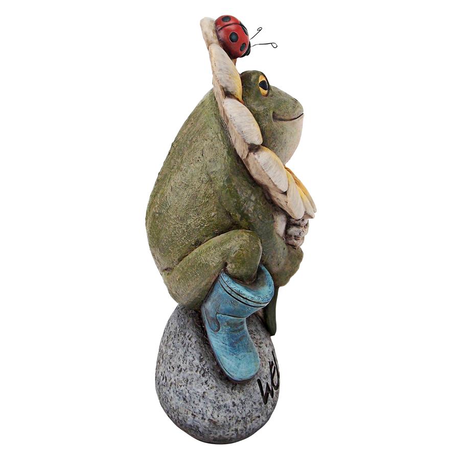 Flowery Frog Garden Welcome Sign Statue