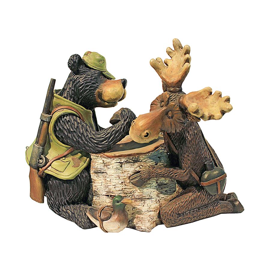 Moose and Black Bear Arm Wrestling Statue