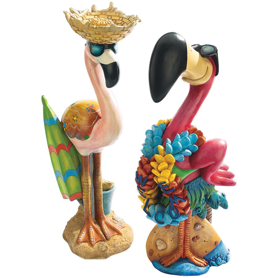 Pink Flamingo Garden Statues: Luau Larry & Flamingo Frank