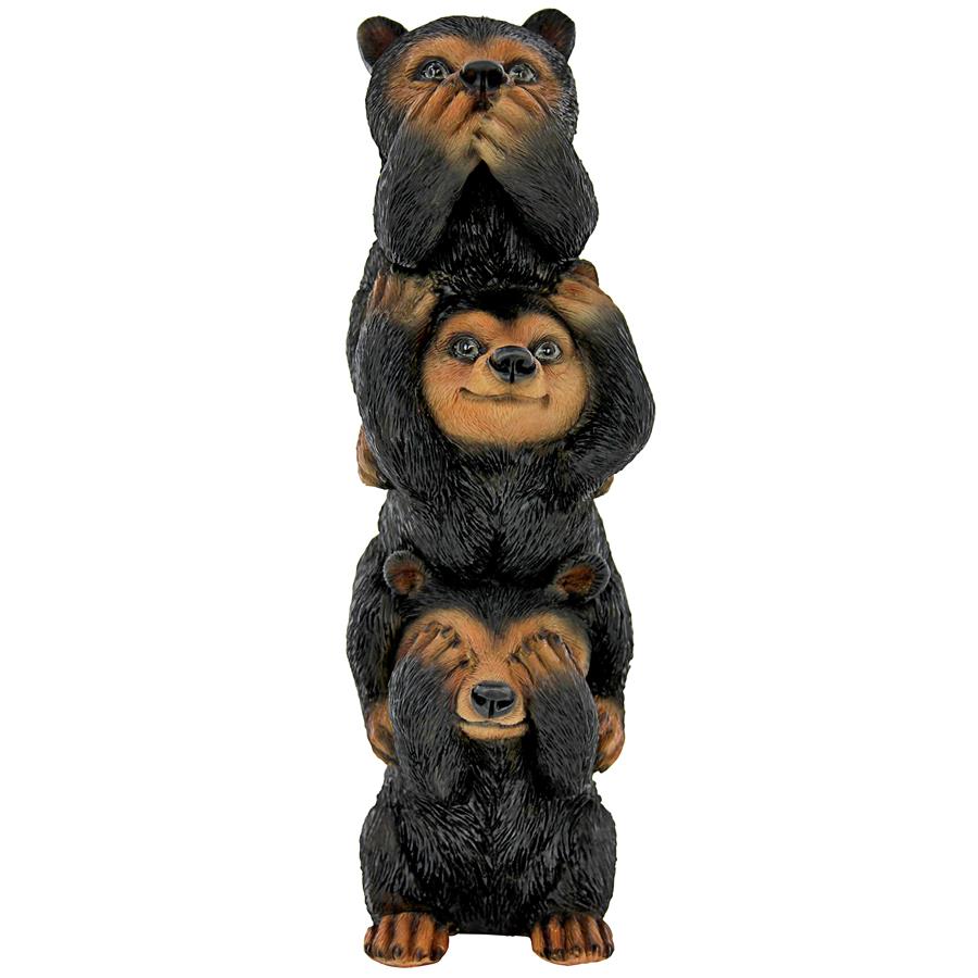 Backwoods Troublemakers Speak, Hear, See No Evil Black Bear Statue