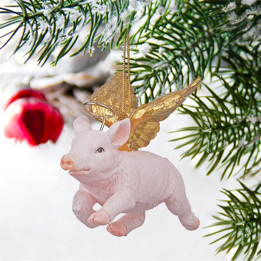 Hog Heaven: Flying Pig Angel Holiday Ornament