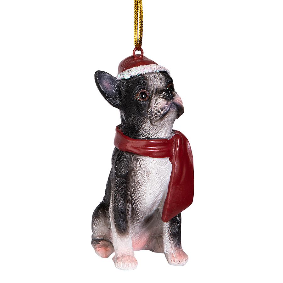 Boston Terrier Holiday Dog Ornament Sculpture