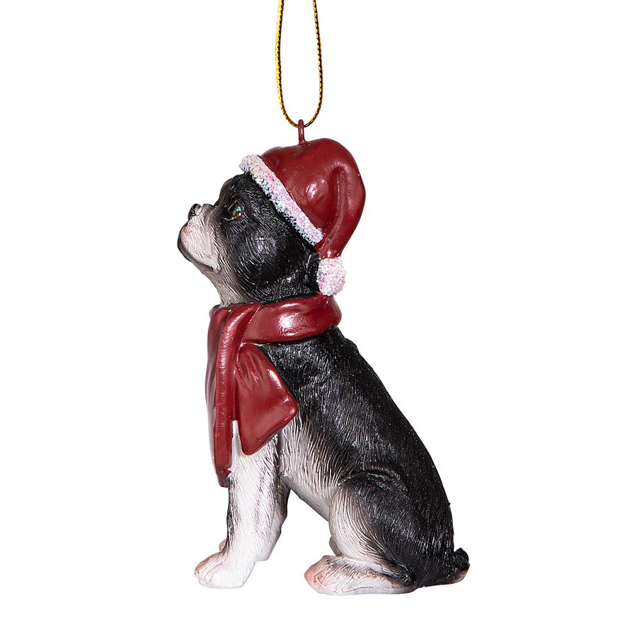 Boston Terrier Holiday Dog Ornament Sculpture