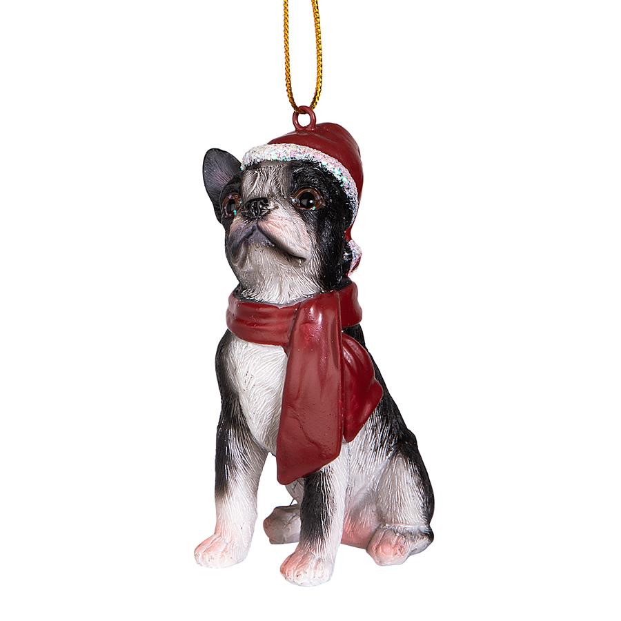 Boston Terrier Holiday Dog Ornament Sculpture