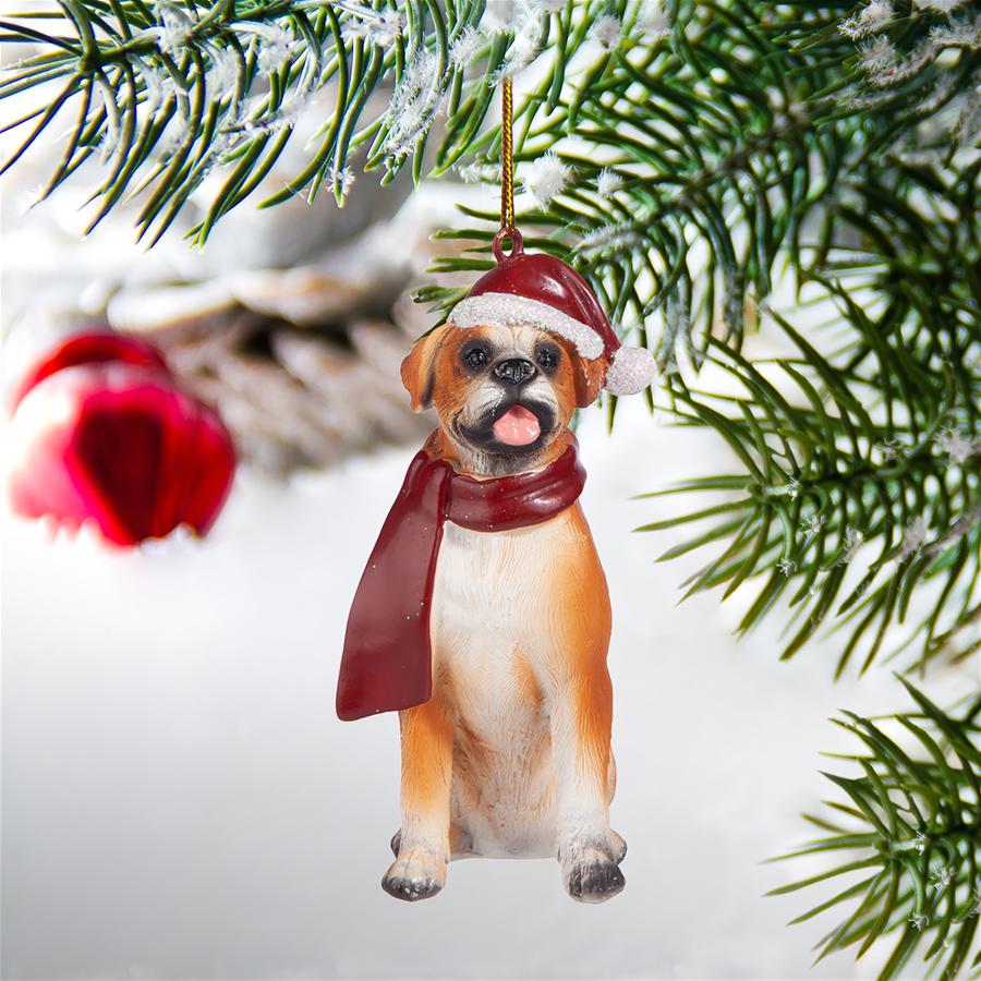 Boxer Holiday Dog Ornament Sculpture