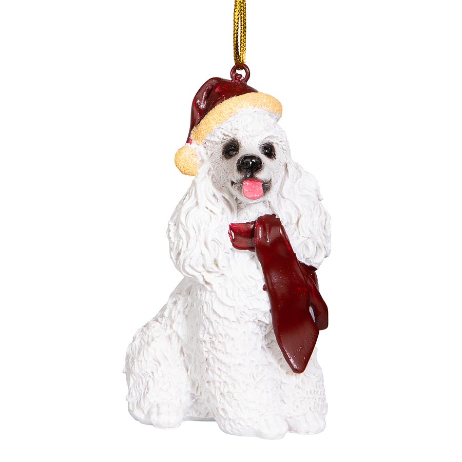 White Poodle Holiday Dog Ornament Sculpture