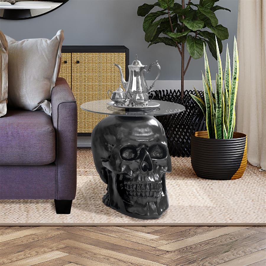Lost Souls Gothic Skull Glass-Topped Table: Black