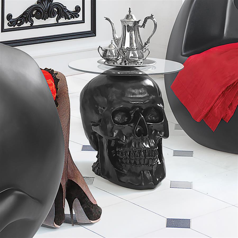 Lost Souls Gothic Skull Glass-Topped Table: Black