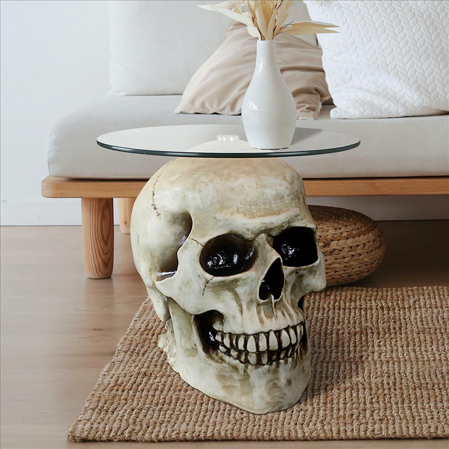 Lost Souls Gothic Skull Glass-Topped Table: Bone