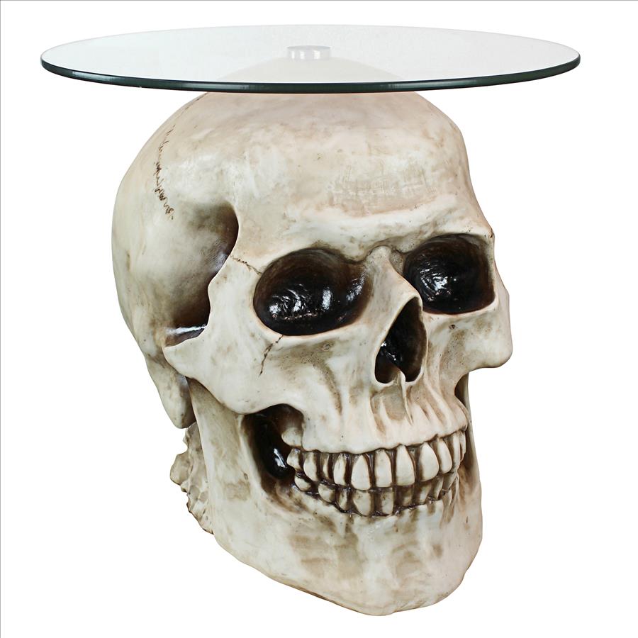 Lost Souls Gothic Skull Glass-Topped Table: Bone