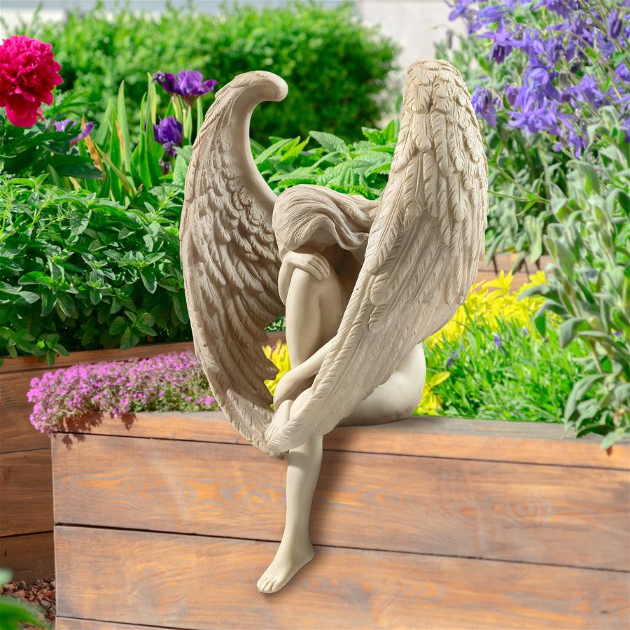 The Anguished Angel Long-Winged Sitting Statue