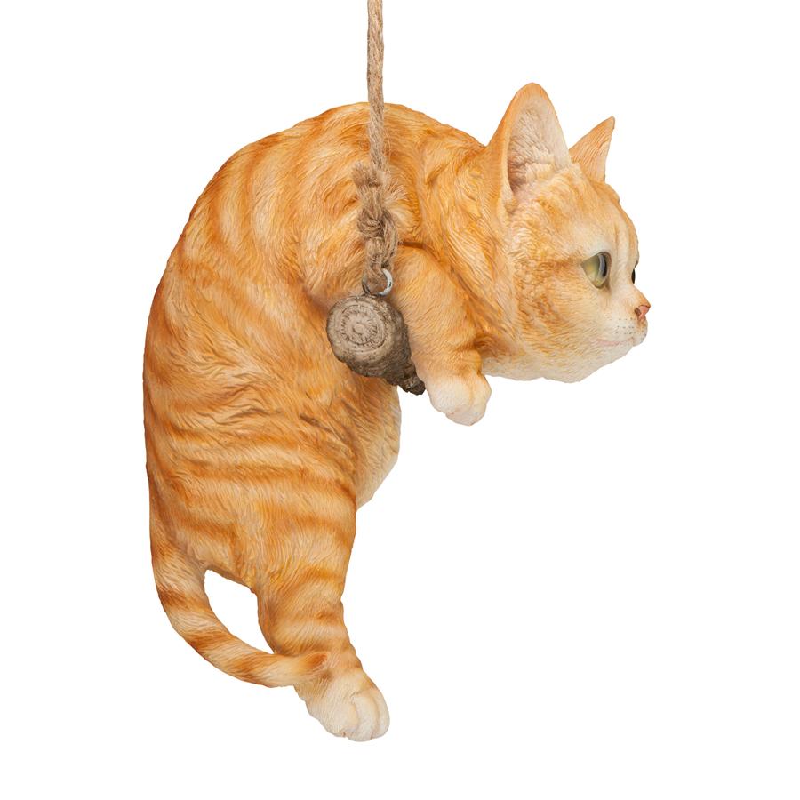 Orange Tabby Kitty on a Perch Hanging Cat Sculpture