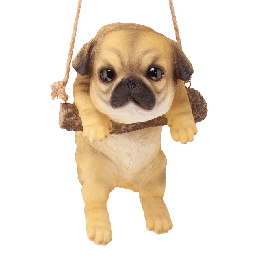 Pug Puppy on a Perch Hanging Dog Sculpture