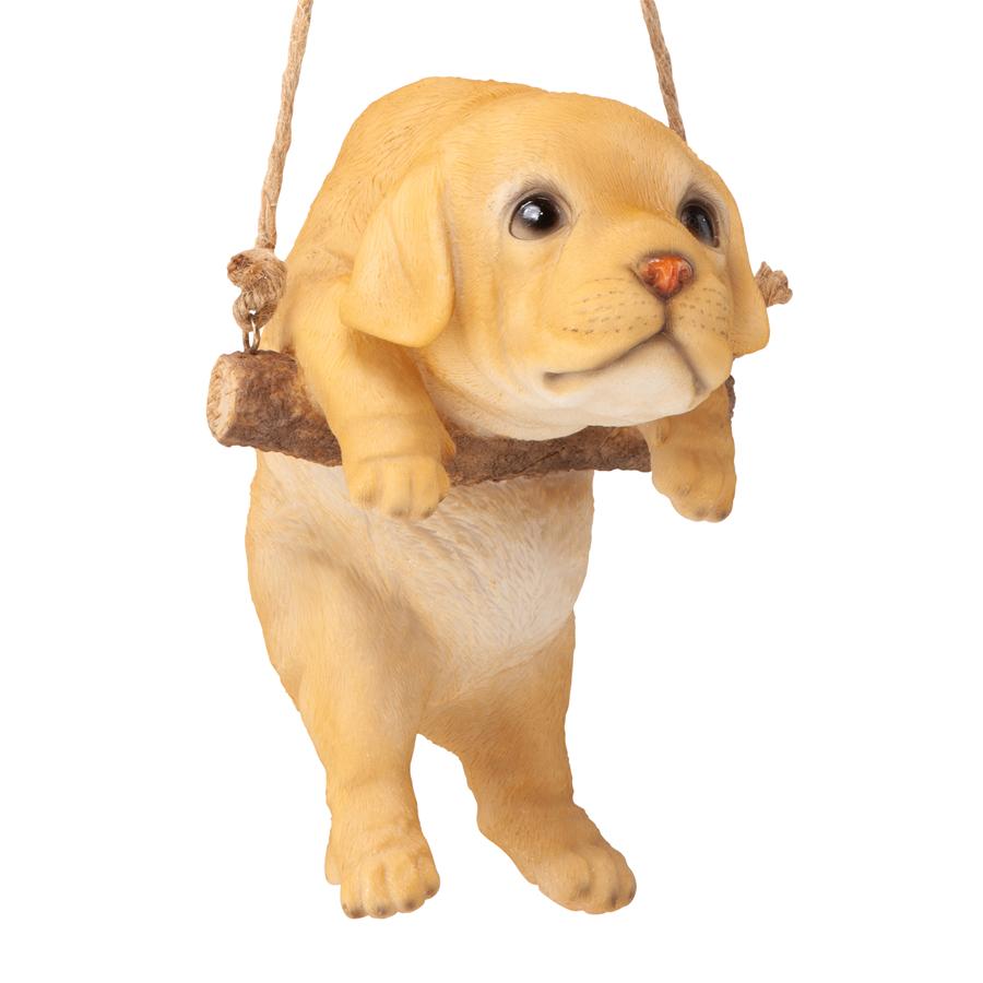 Yellow Lab Puppy on a Perch Hanging Dog Sculpture