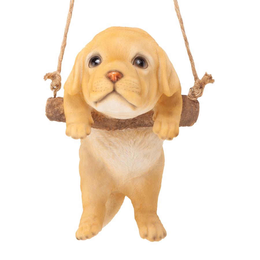 Yellow Lab Puppy on a Perch Hanging Dog Sculpture