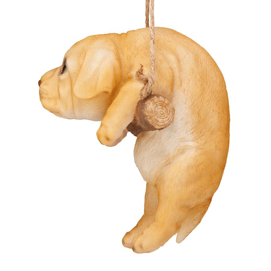 Yellow Lab Puppy on a Perch Hanging Dog Sculpture