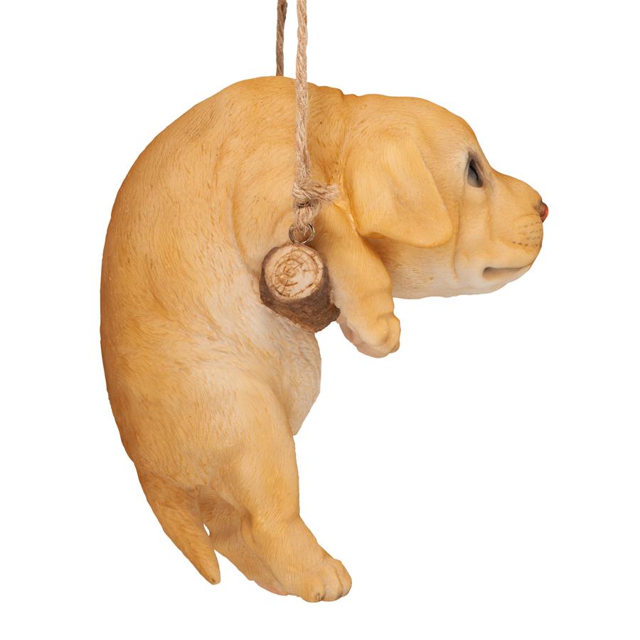 Yellow Lab Puppy on a Perch Hanging Dog Sculpture