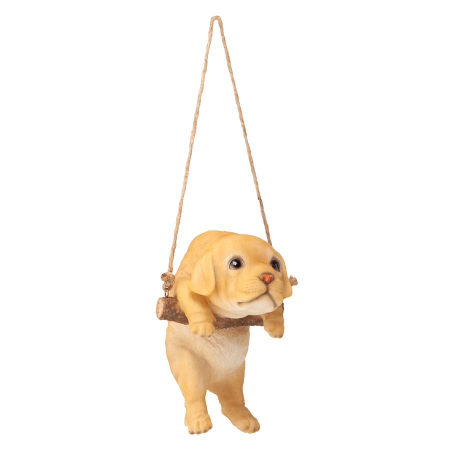 Yellow Lab Puppy on a Perch Hanging Dog Sculpture