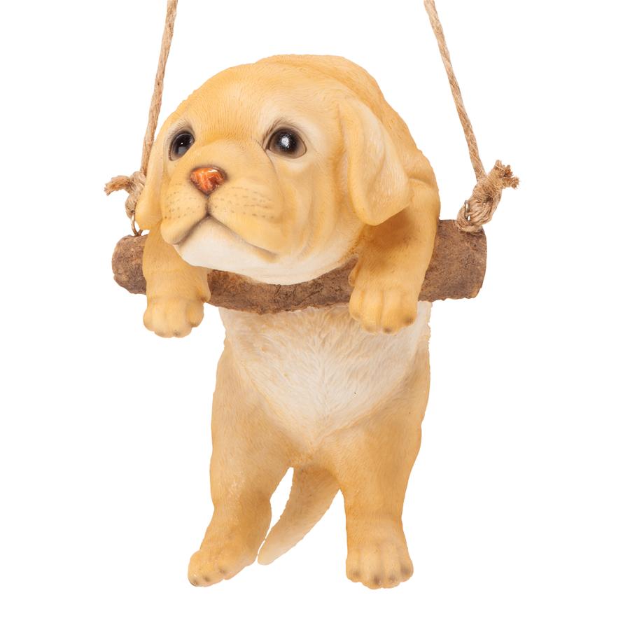 Yellow Lab Puppy on a Perch Hanging Dog Sculpture