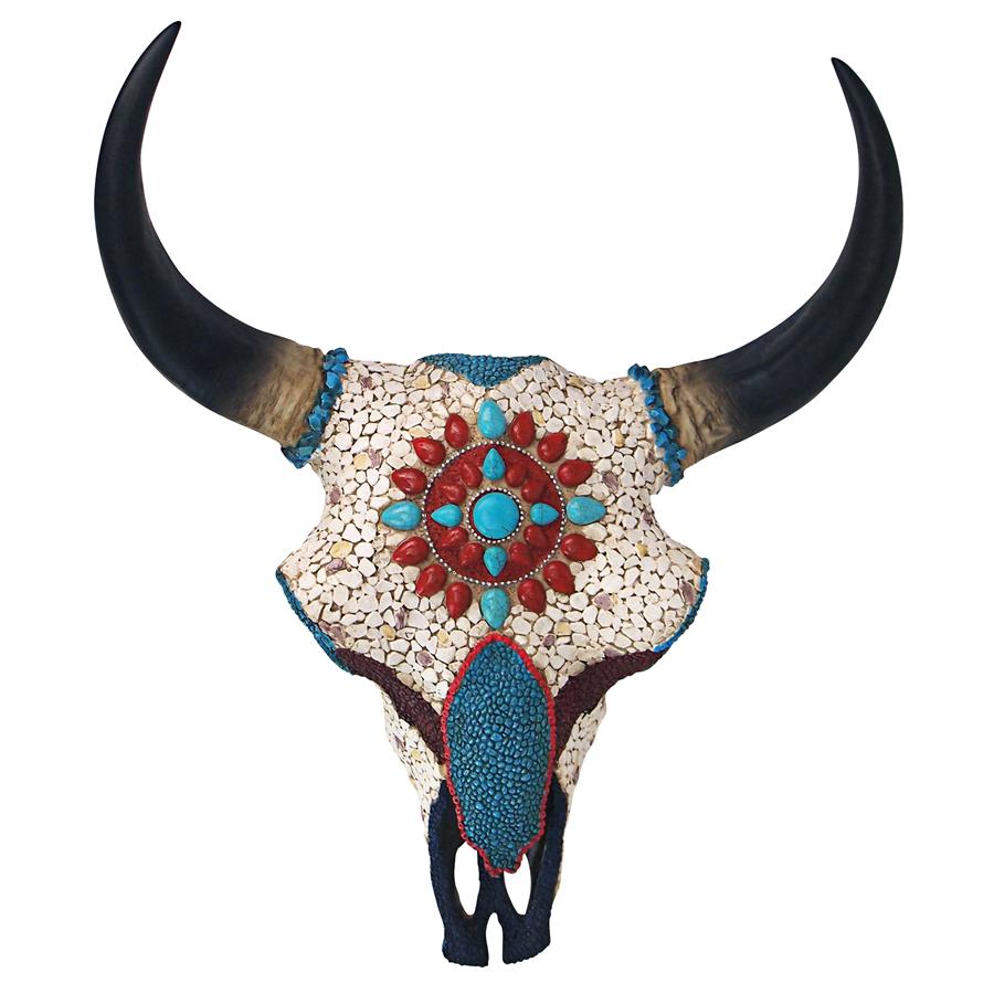 Mystic Plains Warrior Faux Gem Encrusted Cow Skull Wall Sculpture: Large