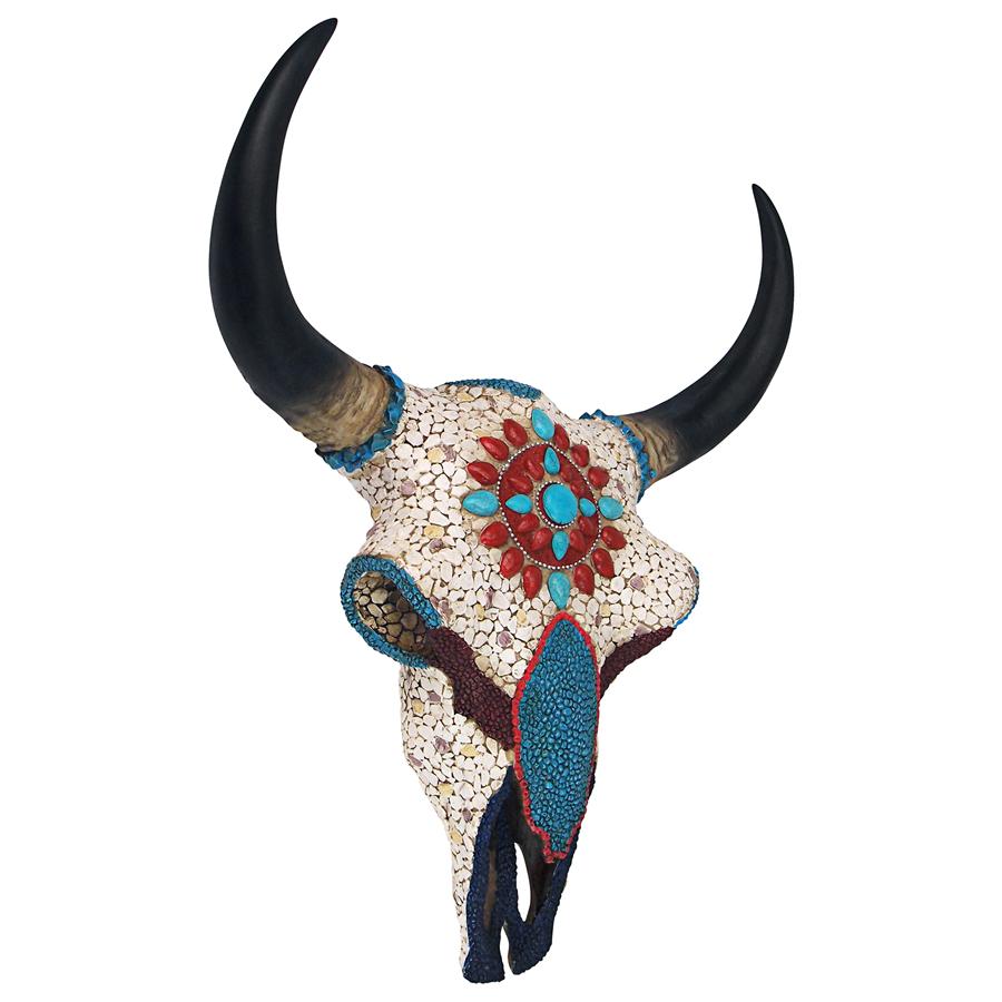 Mystic Plains Warrior Faux Gem Encrusted Cow Skull Wall Sculpture: Large