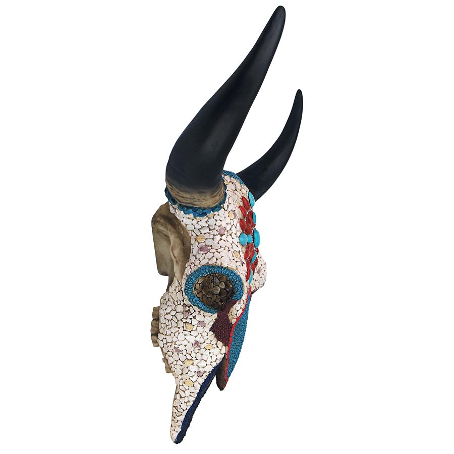 Mystic Plains Warrior Faux Gem Encrusted Cow Skull Wall Sculpture: Large