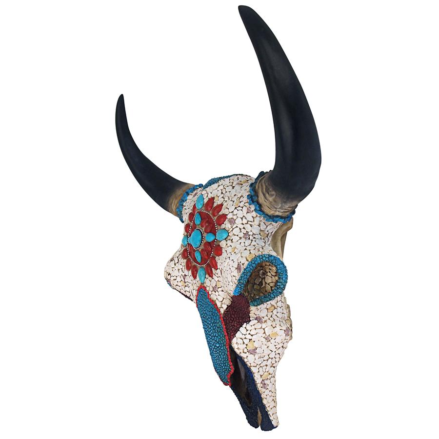 Mystic Plains Warrior Faux Gem Encrusted Cow Skull Wall Sculpture: Large