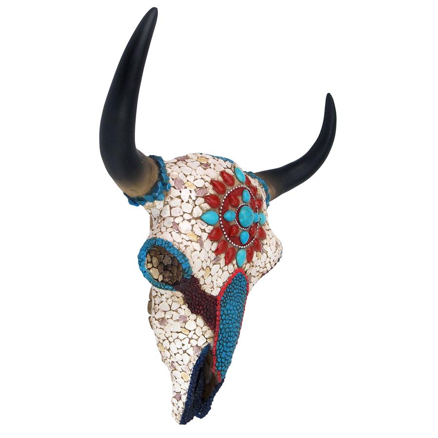 Mystic Plains Warrior Faux Gem Encrusted Cow Skull Wall Sculpture: Medium