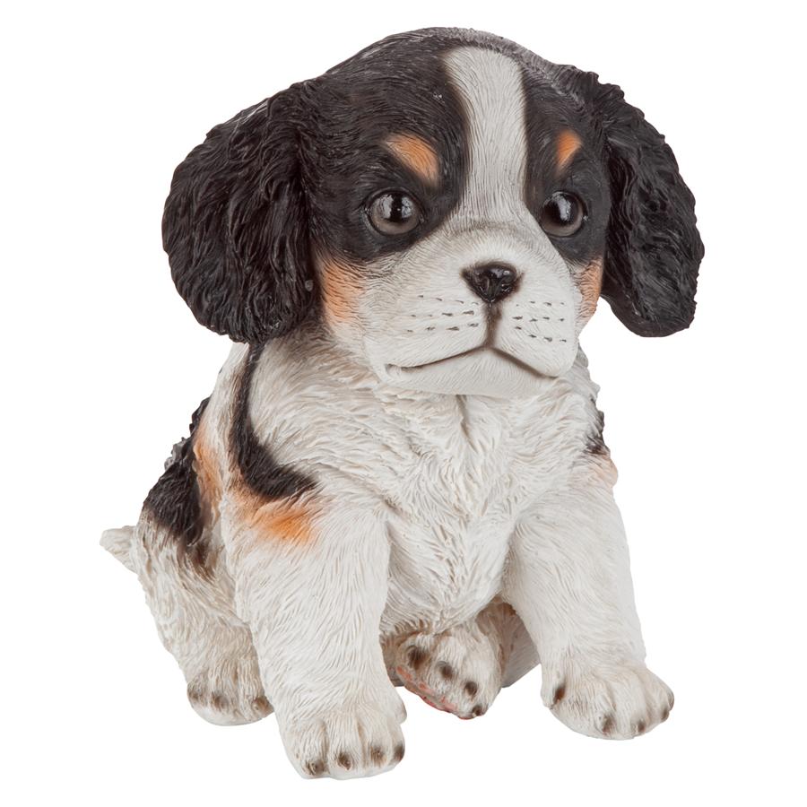 Black & White Cavalier King Charles Puppy Partner Collectible Dog Statue