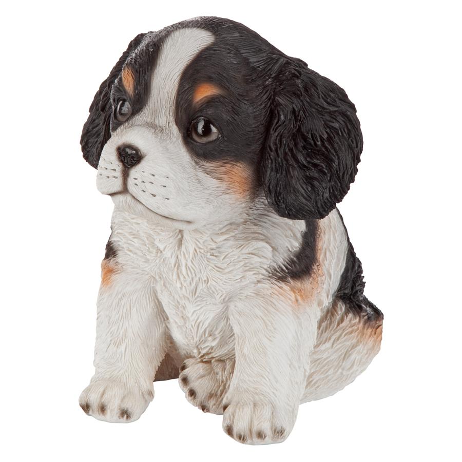 Black & White Cavalier King Charles Puppy Partner Collectible Dog Statue
