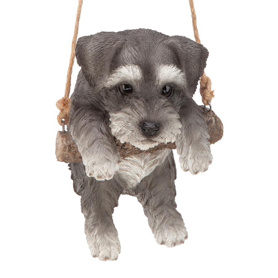 Mini Schnauzer Puppy on a Perch Hanging Dog Sculpture