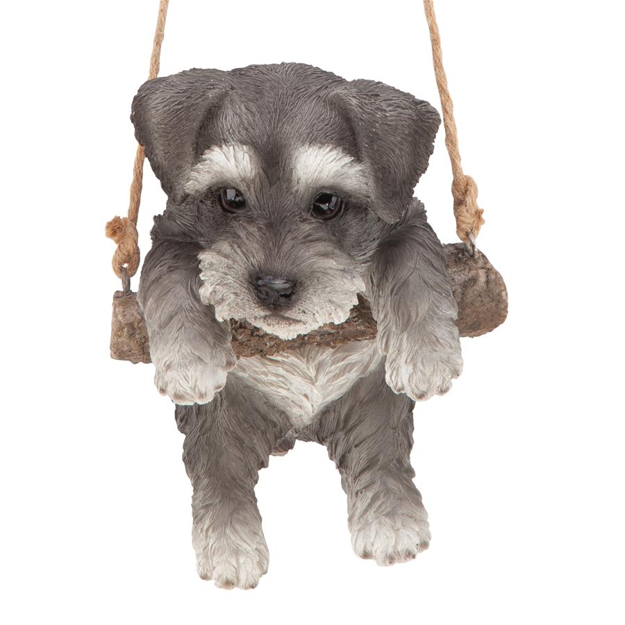 Mini Schnauzer Puppy on a Perch Hanging Dog Sculpture