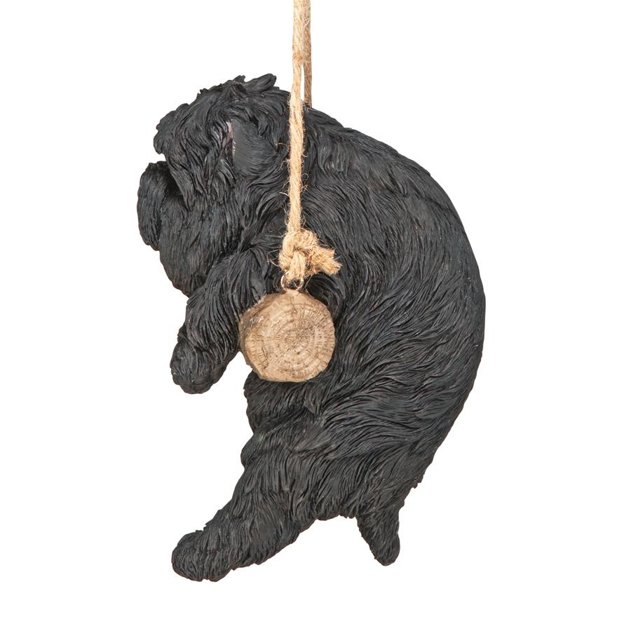 Black Westie Puppy on a Perch Hanging Dog Sculpture