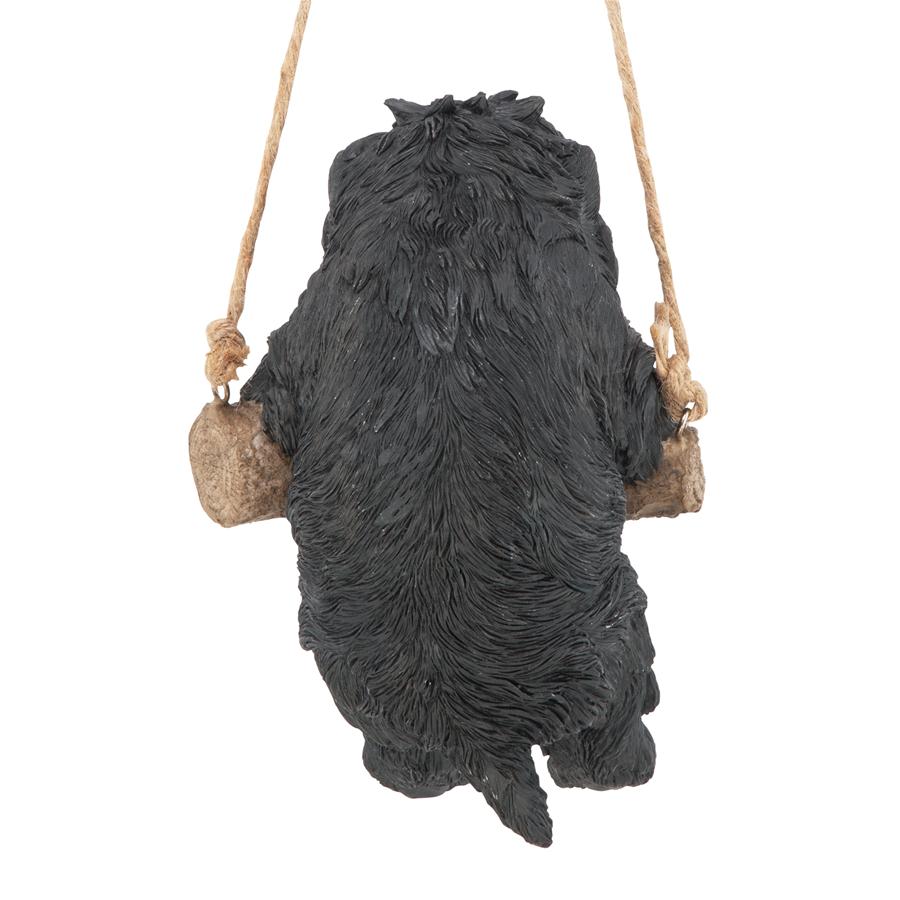 Black Westie Puppy on a Perch Hanging Dog Sculpture