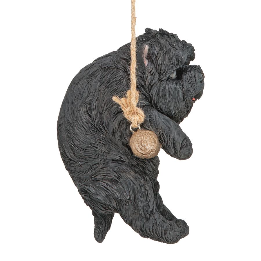 Black Westie Puppy on a Perch Hanging Dog Sculpture