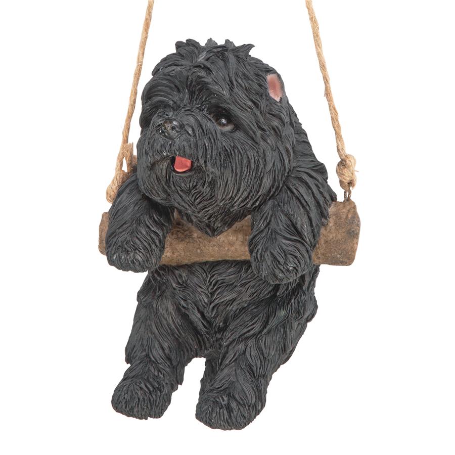 Black Westie Puppy on a Perch Hanging Dog Sculpture