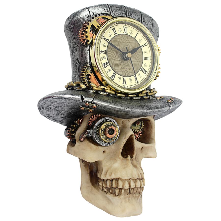 Steampunk Mad Hatter Skull Sculptural Wall Clock