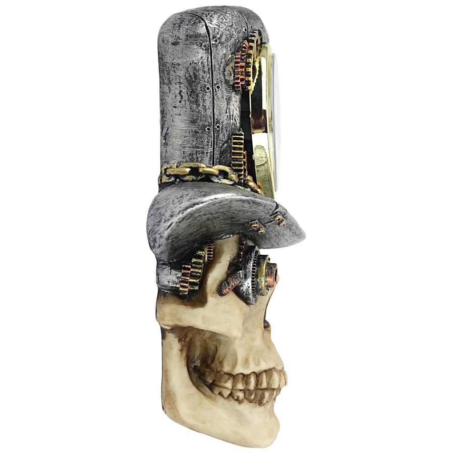 Steampunk Mad Hatter Skull Sculptural Wall Clock