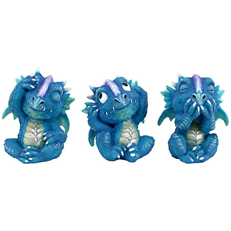 See, Hear, Speak No Evil Blue Meanie Baby Dragon Statues