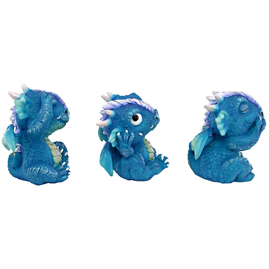 See, Hear, Speak No Evil Blue Meanie Baby Dragon Statues