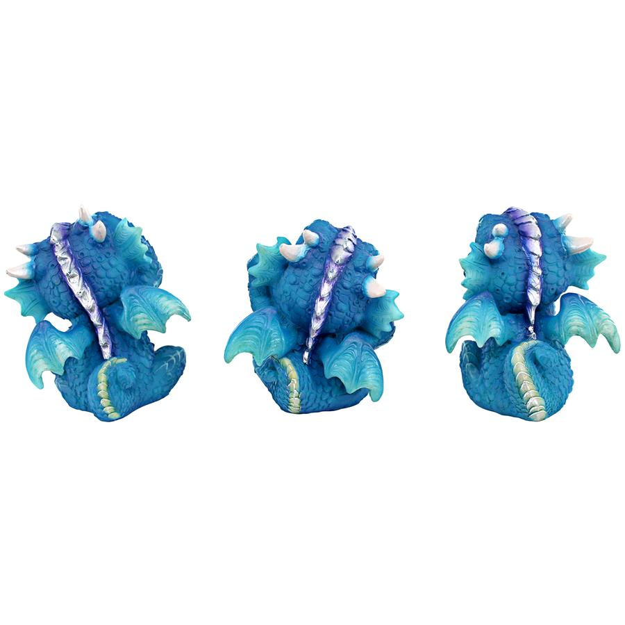 See, Hear, Speak No Evil Blue Meanie Baby Dragon Statues