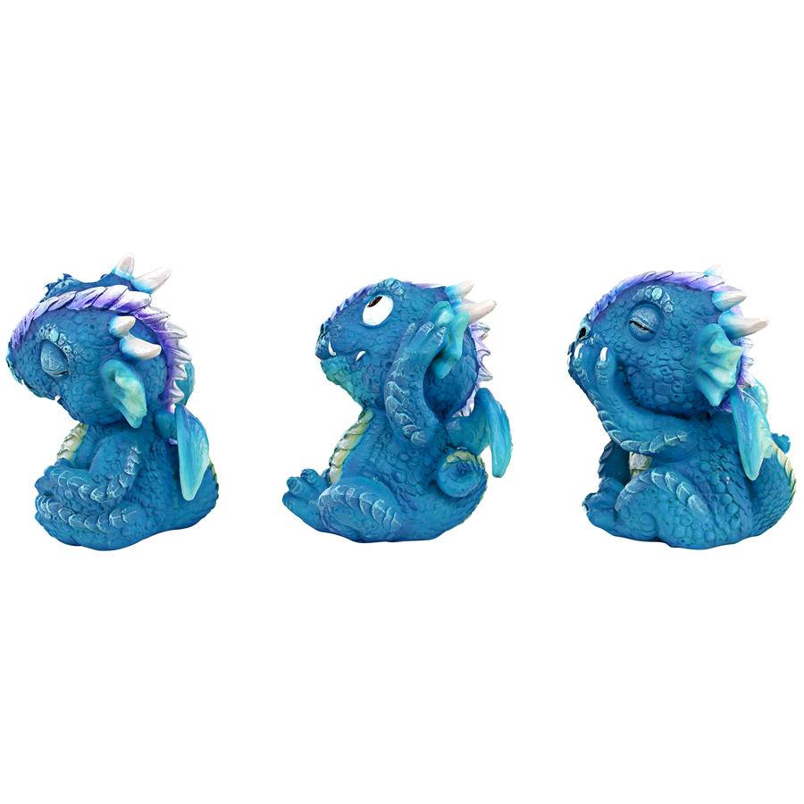 See, Hear, Speak No Evil Blue Meanie Baby Dragon Statues