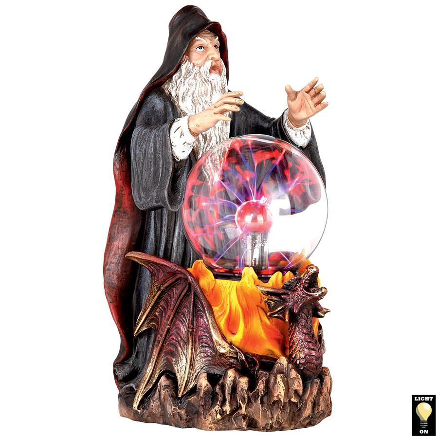 Wizard's Crystal Ball Illuminated Gothic Statue