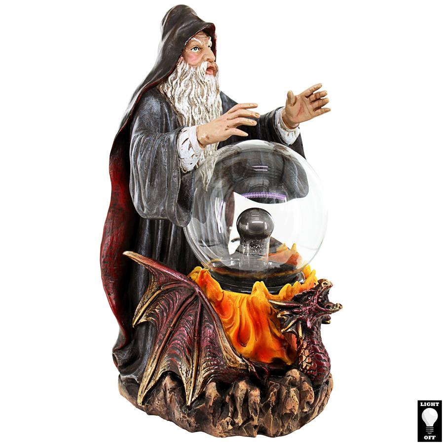 Wizard's Crystal Ball Illuminated Gothic Statue