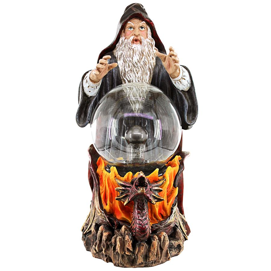 Wizard's Crystal Ball Illuminated Gothic Statue