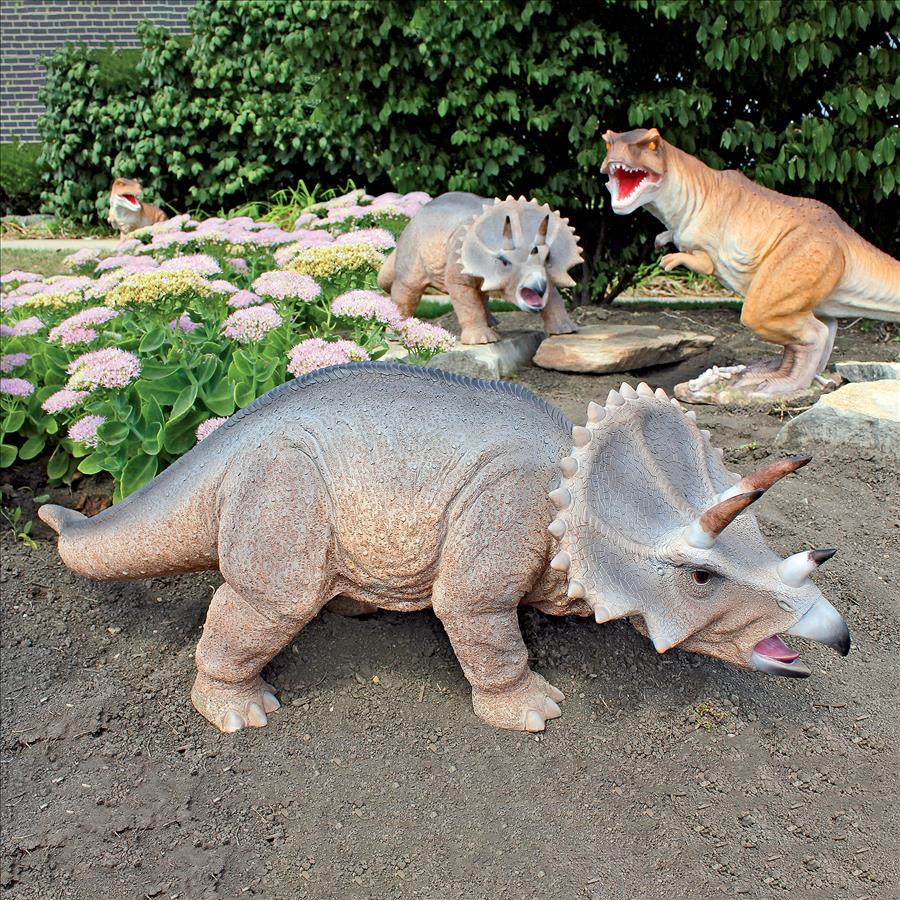 Scaled Jurassic Triceratops Dinosaur Statue