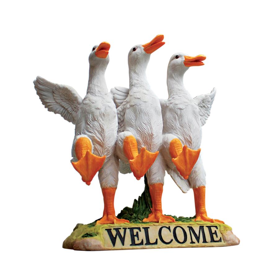 Delightful Dancing Ducks Welcome Sign Statue
